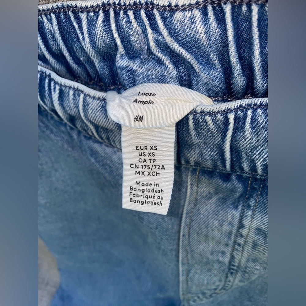 H&M Light Blue Denim Jeans Size XS, With Elastic Waist, Loose Fit - Picture 6 of 9